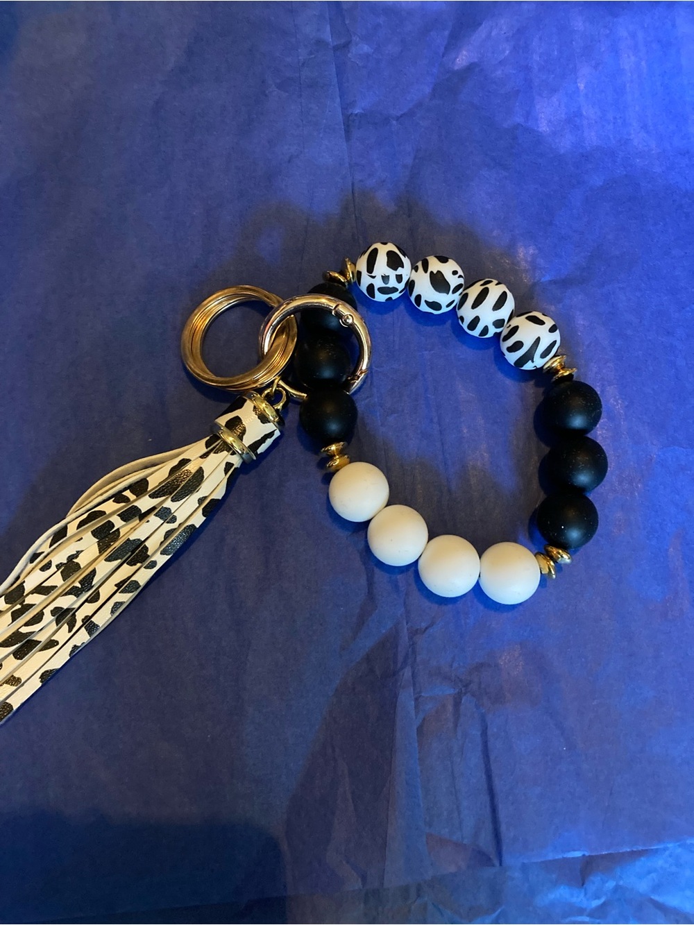 Source Unknown Black & White Beaded Tassel Key Ring